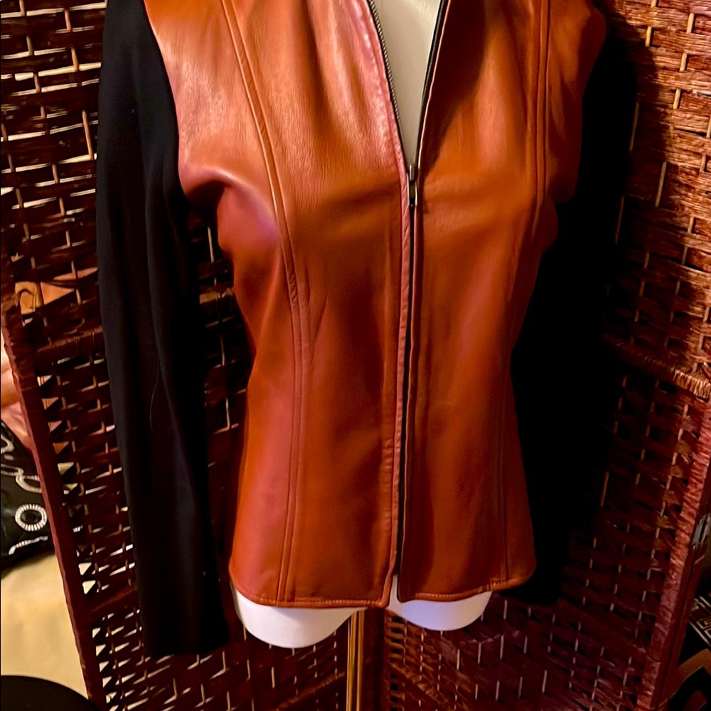 Lillie Rubin Black and Brown Leather Jacket with Modern Design